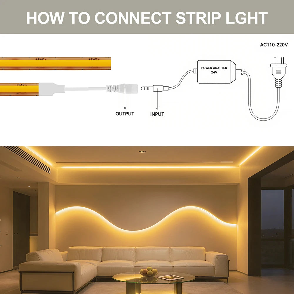 5mm 8mm PCB Free Cut COB LED Strip 12V 24V Tape Light 400 Leds Flexible 3000k 6000k 4000k 0.5m 2m 5m 10m 20m Linear Lighting