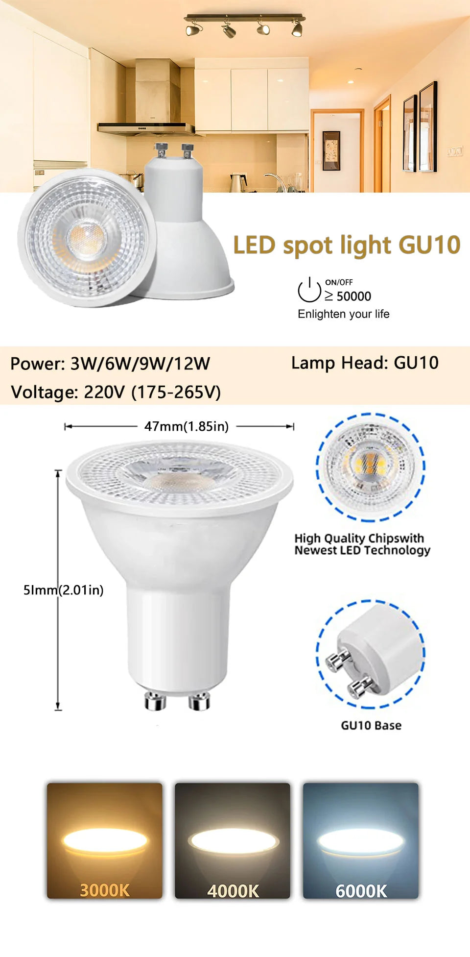 1-10PCS LED spot light GU10 AC220V LED energy saving bulb 3W 6W 9W 12W LED Lamp Spotlight Bulb 38 Degree lampara for home