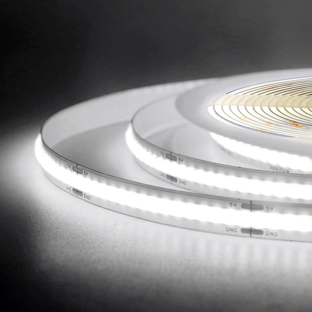 3mm 5mm PCB Battery Power COB LED Strip Light 5V Warm Natural White Blue Red Green Pink Tape 320LEDs 8mm High Density Flex Lamp