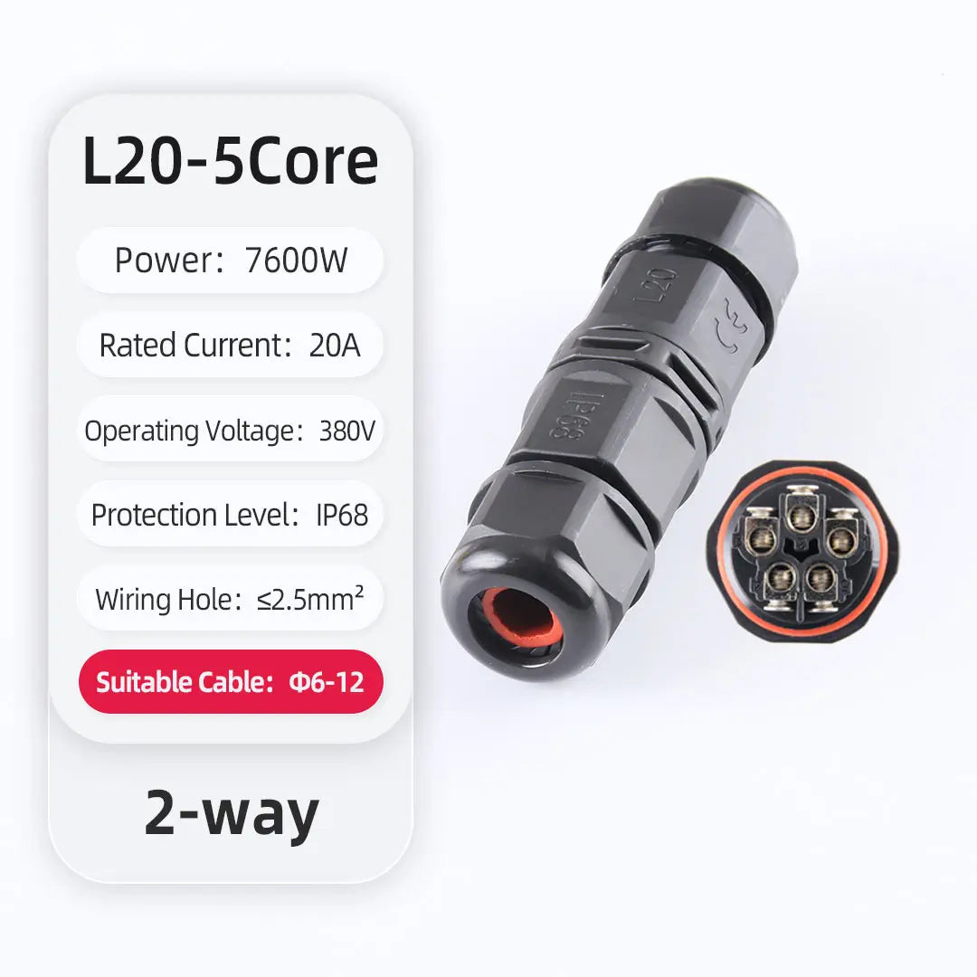 IP68 Waterproof Connector L20 20A LED Light Outdoor Cable Wire Quick Terminal Connector 2Pin 3Pin 4Pin 5Pin 6Pin Screw Wiring Ju
