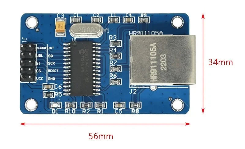 ENC28J60 SPI Ethernet Module - Compact RJ45 Network Board for Arduino for ESP32 STM32 IoT