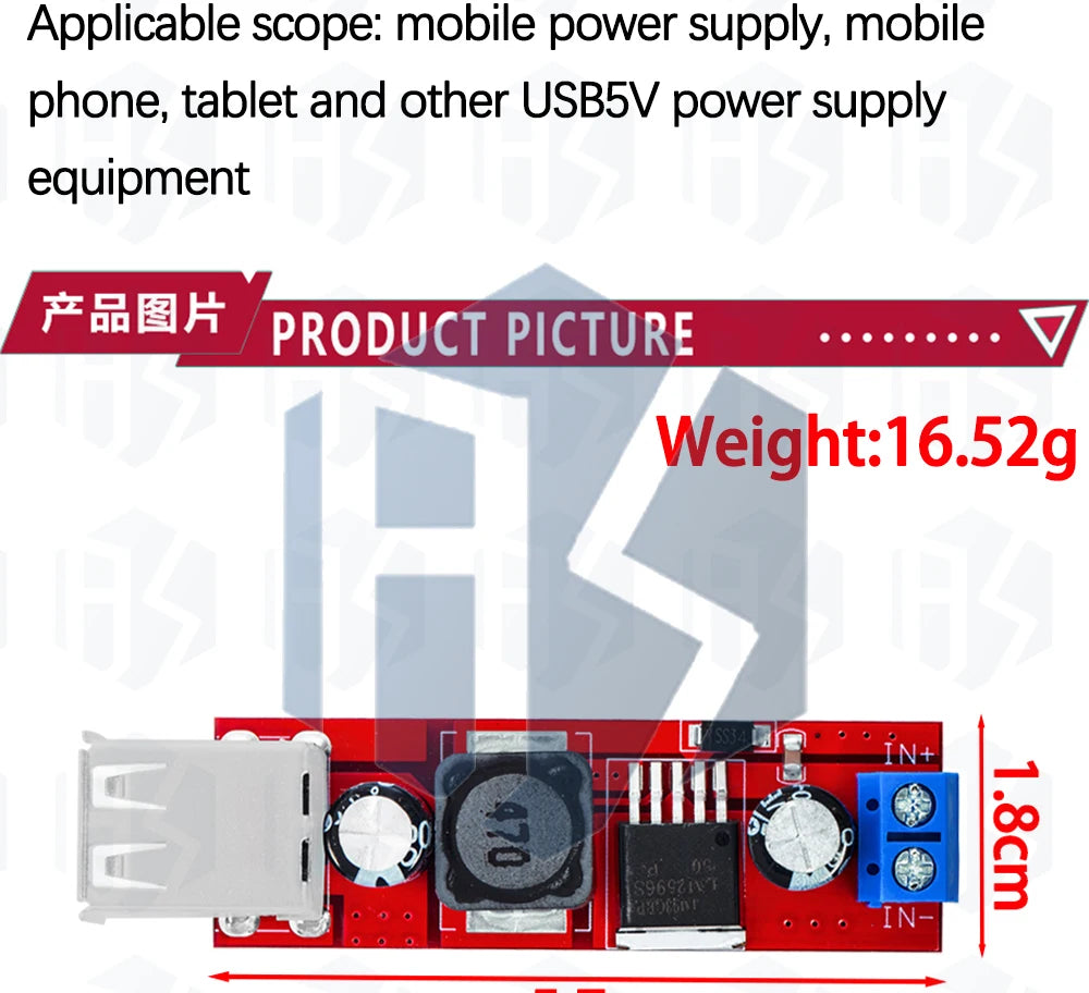 BS LM2596 DC-DC Buck Converter Module - 6V-40V Input to Dual USB 5V/3A Output for Automotive Use