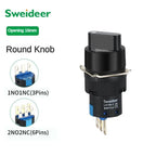 16mm Key Rotary Knob Push Button Switch 2 3 Positions Latching Self Lock Round Square Selector Start Up Power Switch 3/6 Pins