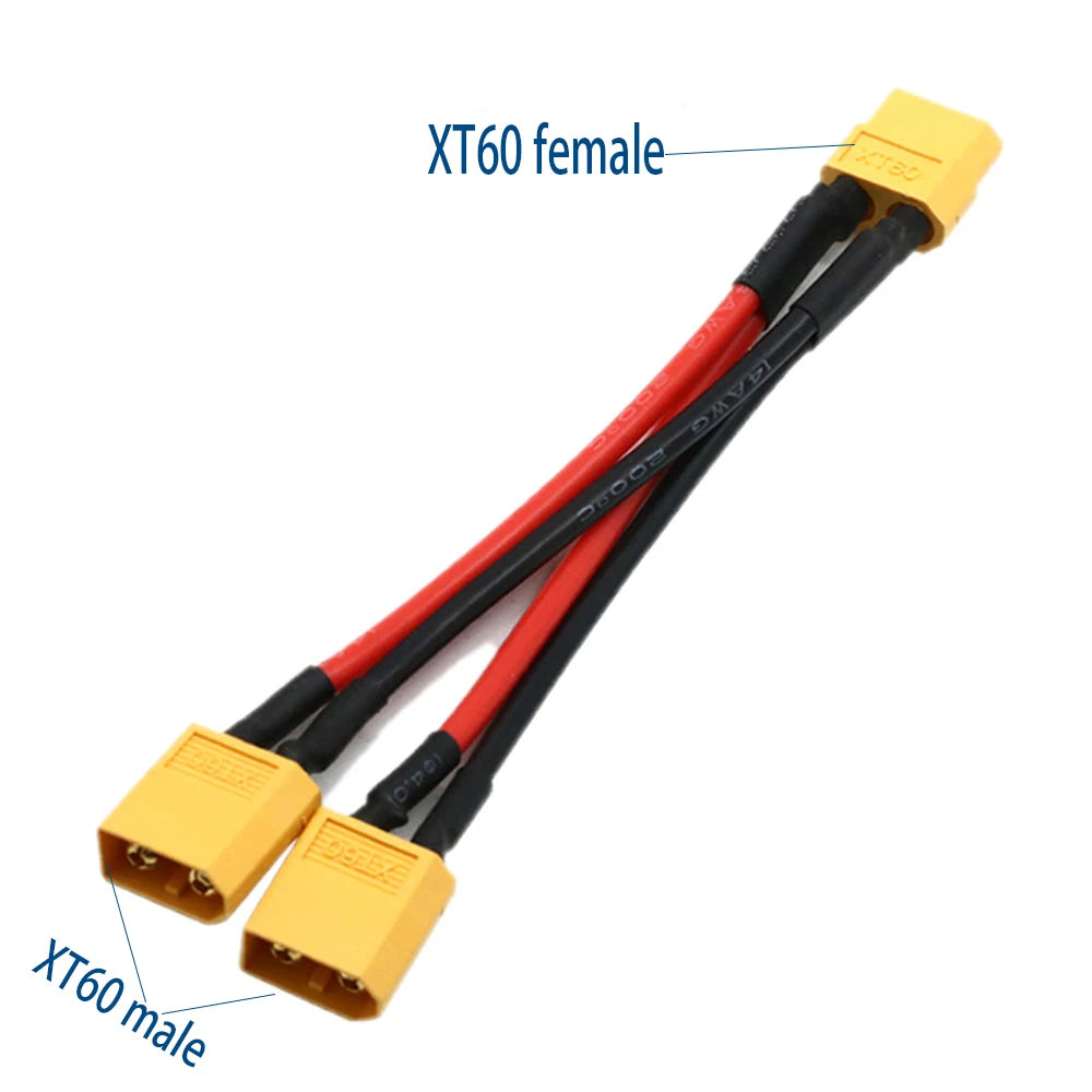 XT60 Parallel Battery Connector 1 Male to 3 Female Cable Dual Extension Y Splitter Silicone Wire for Increase Battery Capacity