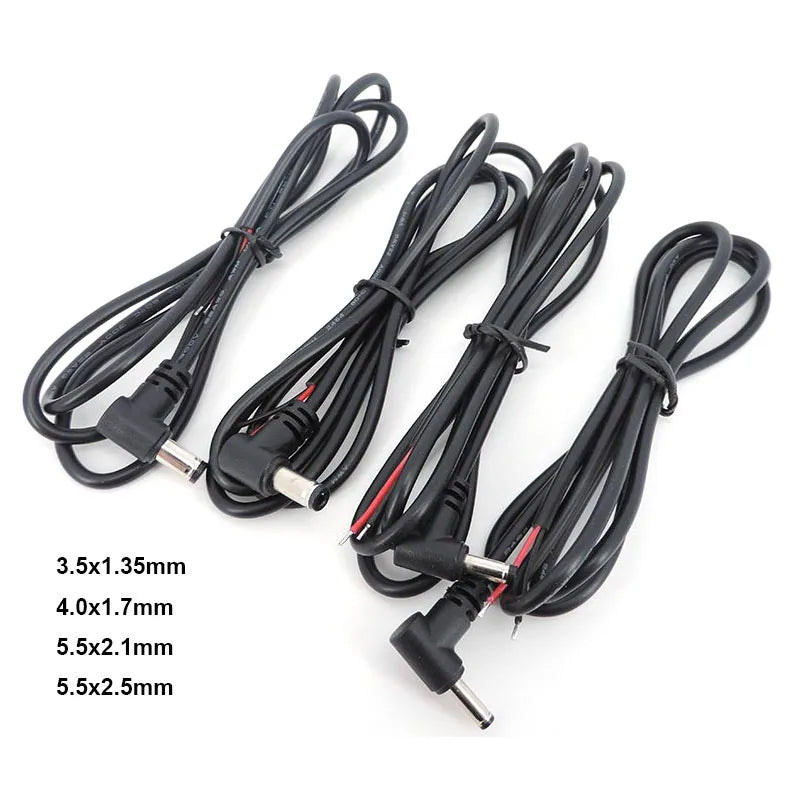 2pin DC Male Power Connector Extend Right Angle Charging Cable 4.0x1.7 3.5x1.35mm 5.5x2.1mm 5.5x2.5mm 22AWG 90 Degree 3A Cord T