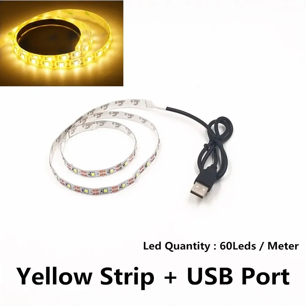 USB LED Strips SMD3528 Light 5V Adapter String Christmas Desk Decor Lamp Tape For TV Background Lighting 5V 50CM 1M 2M 3M 4M 5M
