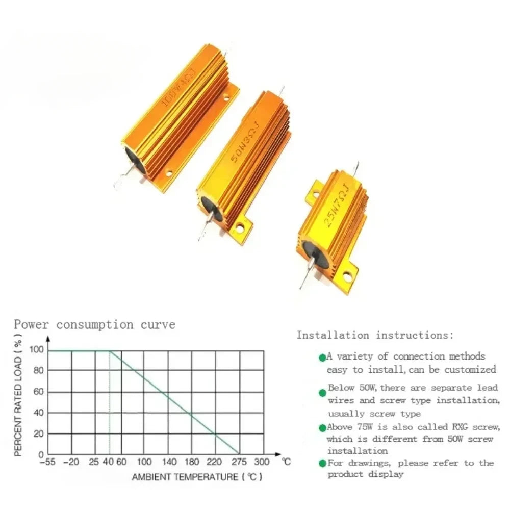 2PCS 100W 50W 25W 10W Aluminum Power 0.1~1Kohm Metal Shell Case Wirewound Resistor  Resistance Load Resistor 0.1ohm 3ohm  50ohm