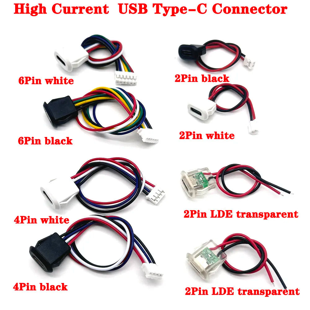 USB Connector Type-C Waterproof with PH 2.0 2Pin 4Pin 6Pin Locking Plate Female Waterproof High Current Fast Charging Jack Port