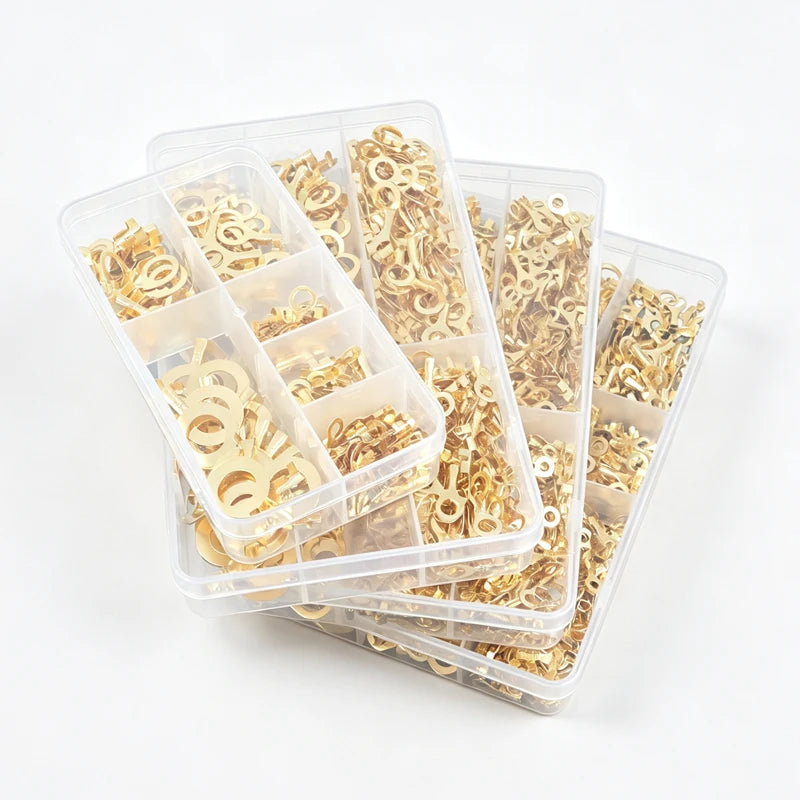 150-540pcs Boxed Terminal Block Connector M3/M4/M5/M6/M8/M10 O-type Ground Lugs Terminal Cold-Pressed Copper Tab Wiring Nose