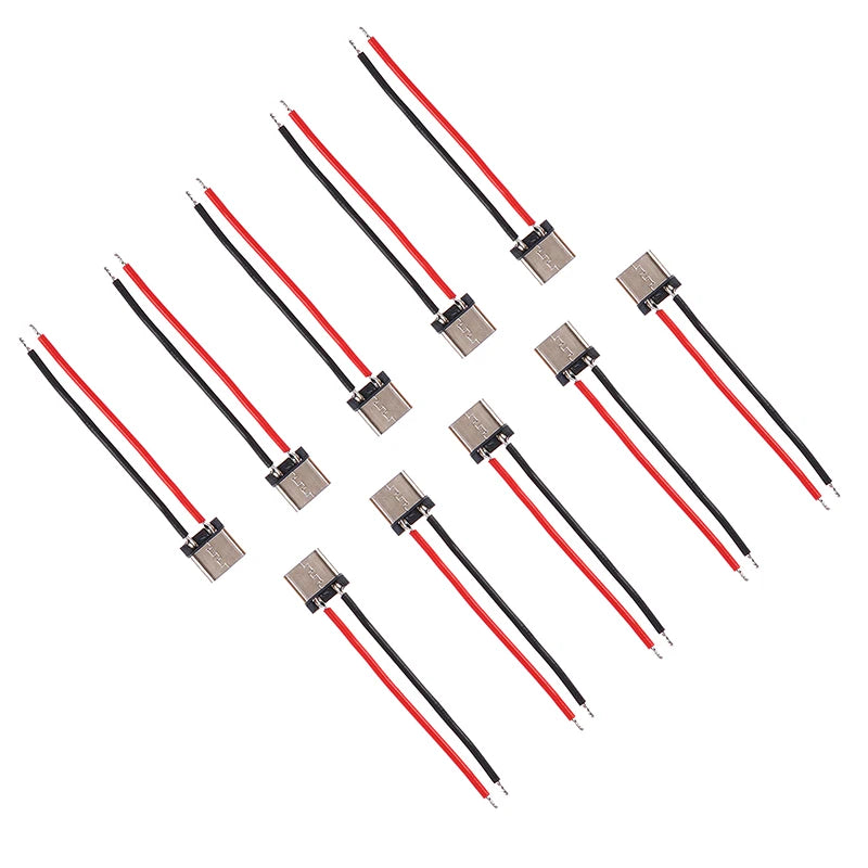 10Pcs Micro USB Type-C 2Pin Horizontal 2P Simple Soldered Female Plug-in Board Quick Charging Connector