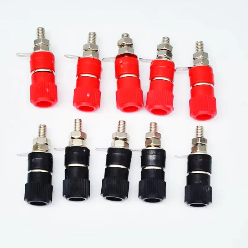 10pcs 4mm Red&Black Banana Socket Professional Binding Post Nut Banana Plug Jack Connector Nickel Plated For 4mm Banana Plug