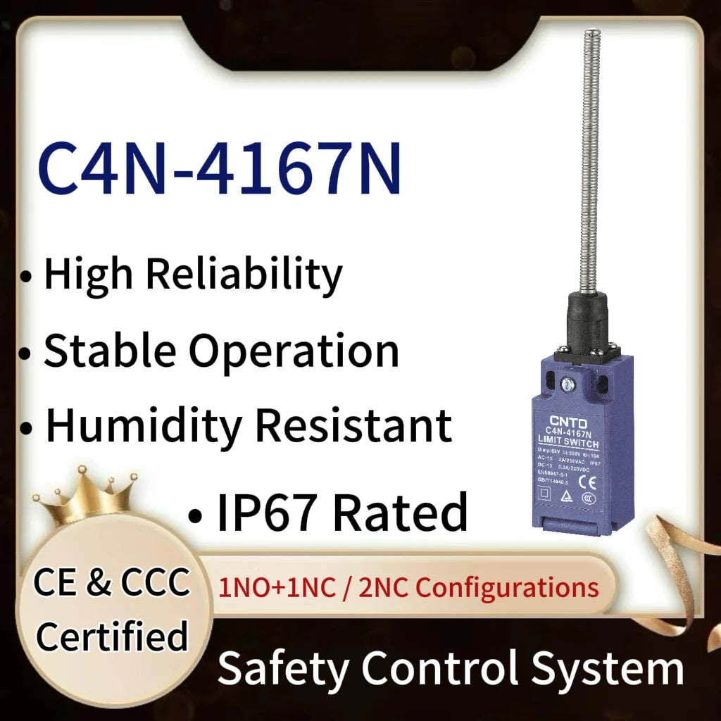 CNTD C4N-4167N Limit Switch IP67 Waterproof Coil Spring Type 3N Low Actuation Force 1NC 1NO Slow Action Forced Disconnect