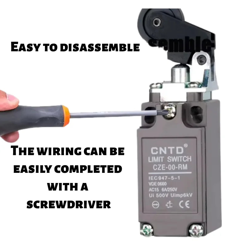 Limit Switch, CNTD CZE‑00‑RM plastic housing 1NO1NC contact, 10A 250VAC mechanical reset, industrial position sensor for machine