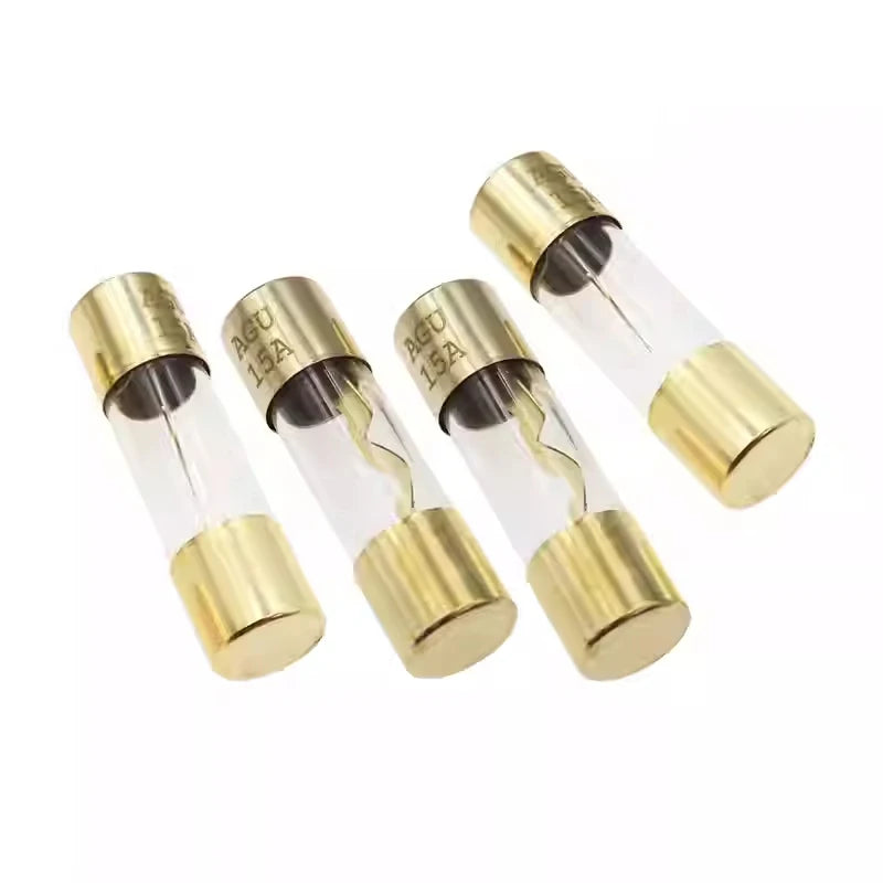 5Pcs 10x38mm Gold Plated Glass AGU Fuse 10A 15A 20A 25A 30A 40A 50A 60A 70A 80A 100A Car Audio Amp Amplifier Car Fuses