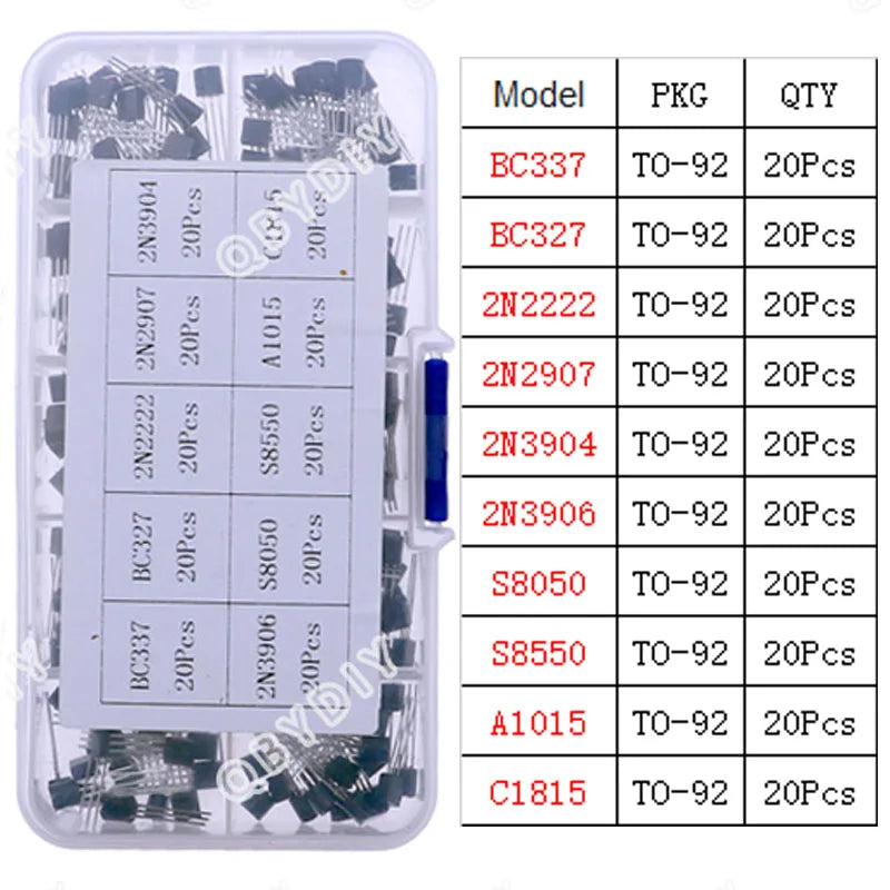TO-92 TO-92L TO-126 TO-220 Series Mosfet Triode Thyristor PNP NPN Transistor Assortment Kit Box