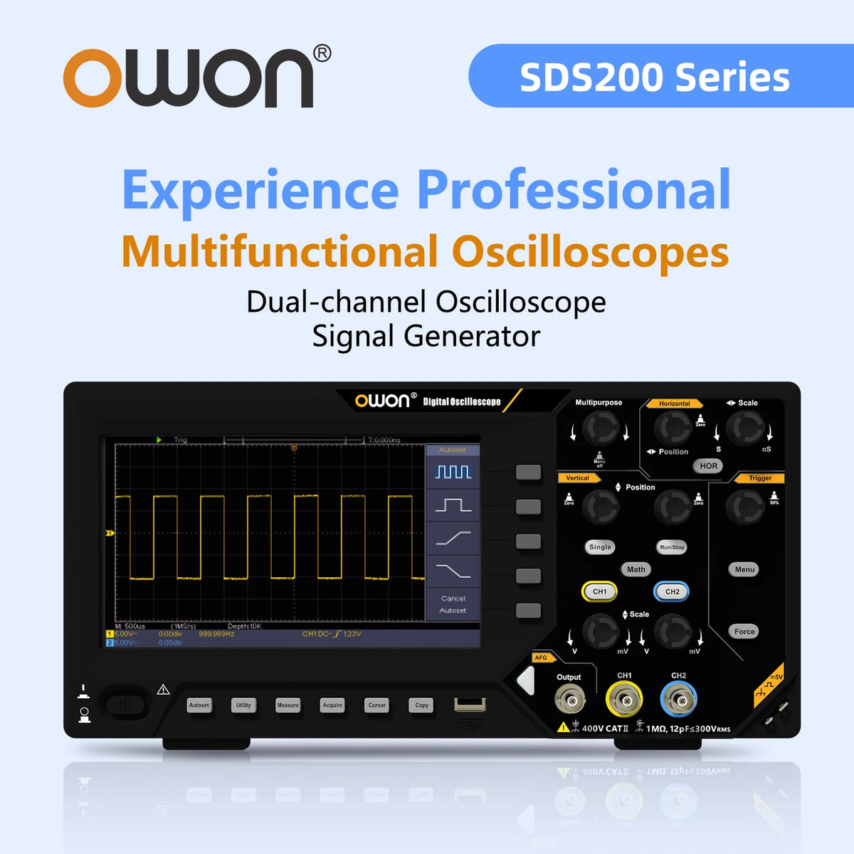 Owon SDS210S 2CH 100-200MHz 1GS/s 14Bit 25MHz FFT Scope Digital Oscilloscope  with Signal Generator Function