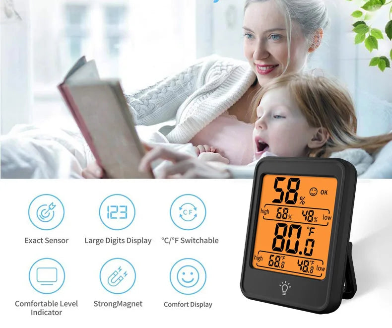 Indoor Digital Temperature Humidity Meter With Stand Magnet Portable House Office Temperature Monitor Thermometer Hygrometer