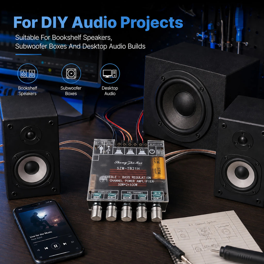 DC 12V-24V Audio Receiver Power Amplifier Module HiFi Chips SZM-TB21H TPA3116D2 Bluetooth Car Audio Speakers Amplifier Board