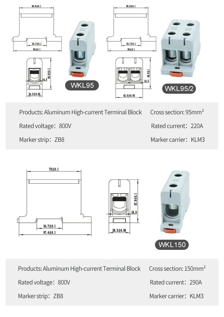 Aluminum Power Distribution Block WKL 50/95/150/240 mm² Cable Connector Din Rail Terminal Block Box WKL50/WKL95/WKL150/WKL240