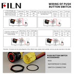 FILN 2PCS 19mm 12V 24V Push Button Switch Ring Button Latching IP65 Waterproof with LED 1NO1NC Pre-Wired Harness 5Amp Marine car