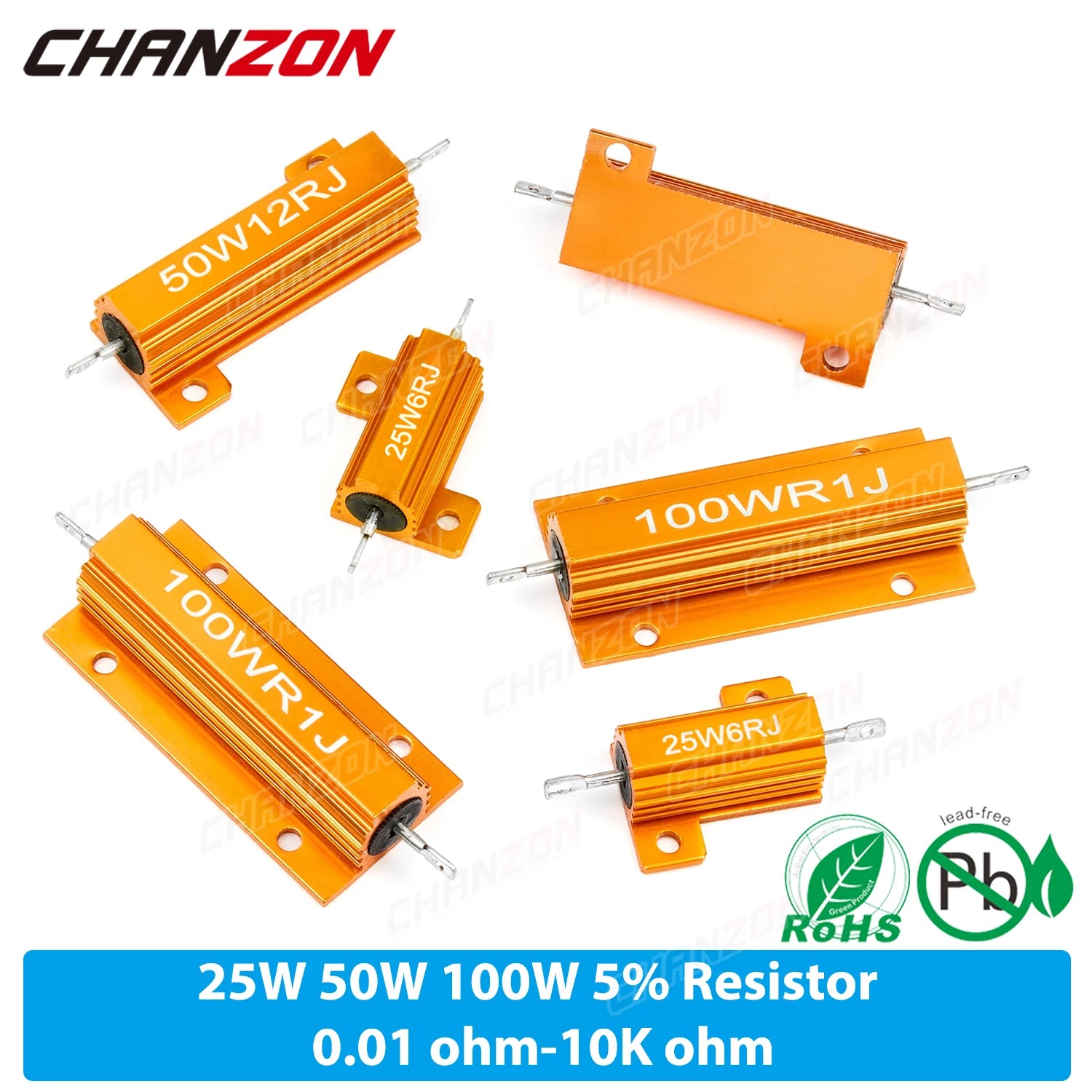 2pcs/Pack 25W 50W 100W Wirewound Metal Resistors 0.1 0.33 1 6 8 10 12 15 20 25 50 75 100 500 1K 10K K Ohm High Power Resistance
