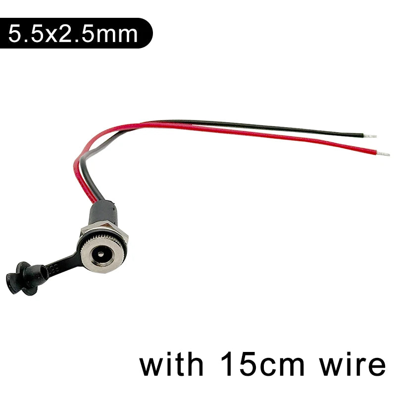 5Pcs Waterproof IP68 DC Power Socket 5521 5525 5A DC Female Jack Panel Mount Solder Connector with Cable Wire 15cm