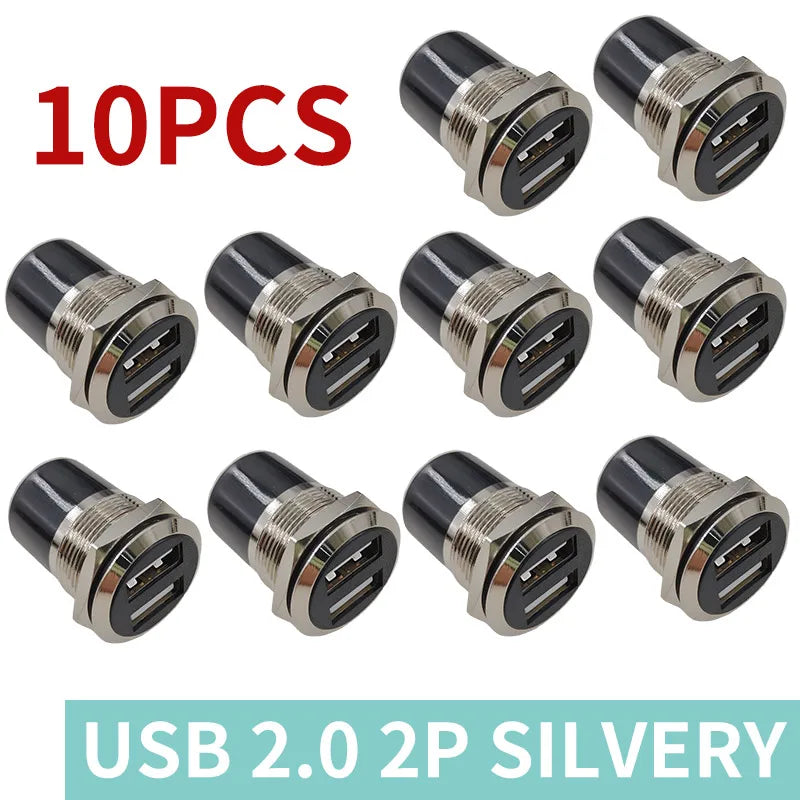 10PCS Panel Openings, 24 Metal Circular D-Shaped USB 2.0 3.0 Single Port Double Port Female Socket Waterproof Joint