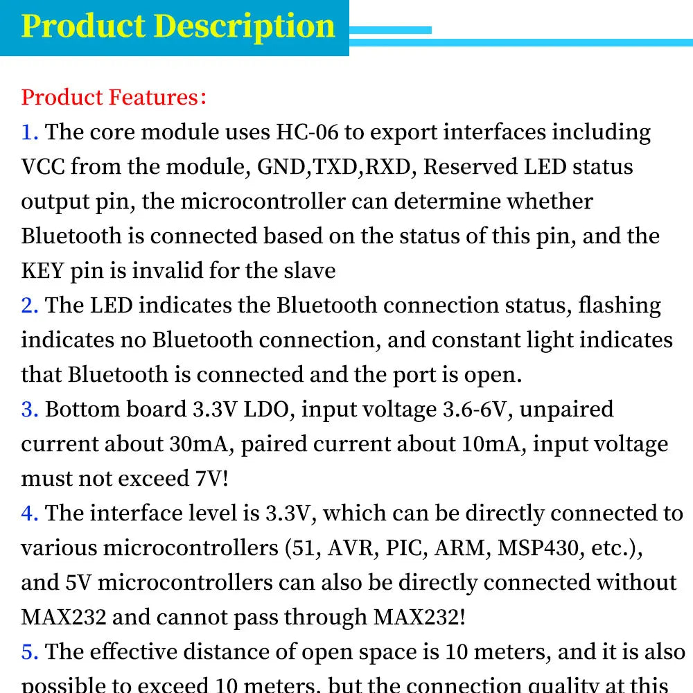 HC-05 HC-06 Master-Slave 6Pin/4Pin Anti-reverse,Integrated Bluetooth Serial Pass-Through Module,Wireless Serial For Arduino