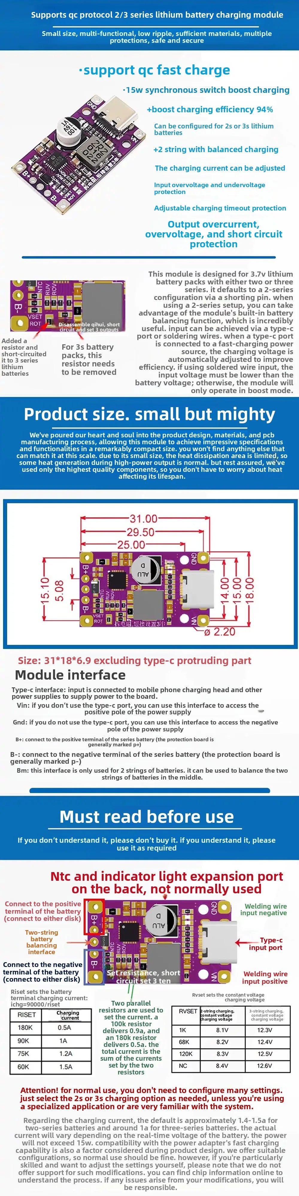 1-10PCS Type-C BMS with Balance Charging 15W Fast Charge Li-ion Battery Boost Module 2S 3S 8.4V 12.6V for DIY BMS PCB High