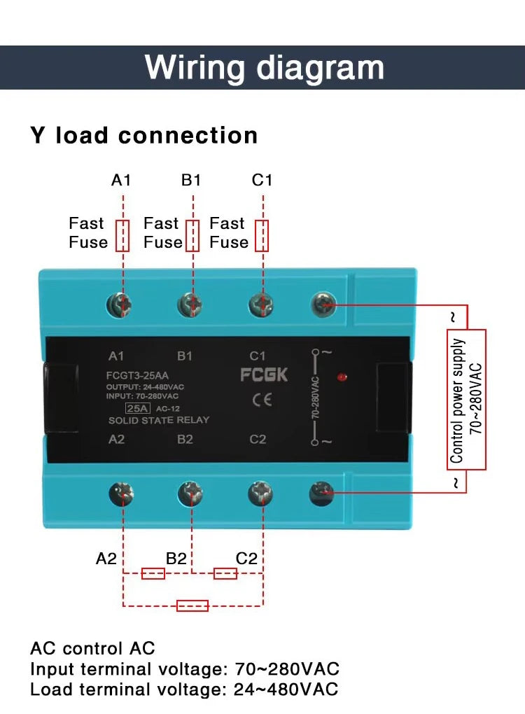 DA Three Phase Solid State Relay  25A 40A 100A DC TO AC 3 Phase SSR 3-32V DC Control 24-480V
