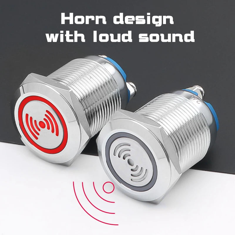 19mm Metal Buzzer Stainless Steel Waterproof IP67 Red LED High Decibel DB Sound And Light Alarm Intermittent Flash 12V 24V