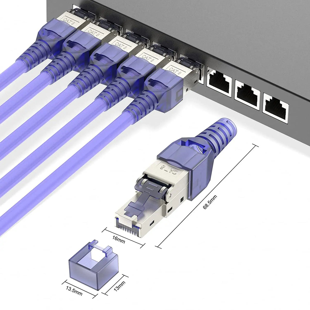 ZoeRax RJ45 CAT8 Cat7 CAT6A Connector Tool-Free, Toolless RJ45 Termination Plug Reusable Shielded for Ethernet Cables 10Gbps POE