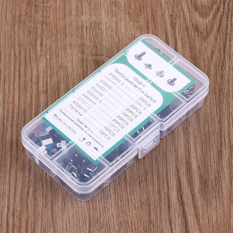 180 Pcs Tactile Push Button Switch Kit  - 6mm/7mm SMD & THT Momentary Tact Switch Assortment, Electronic Components DIY Repair