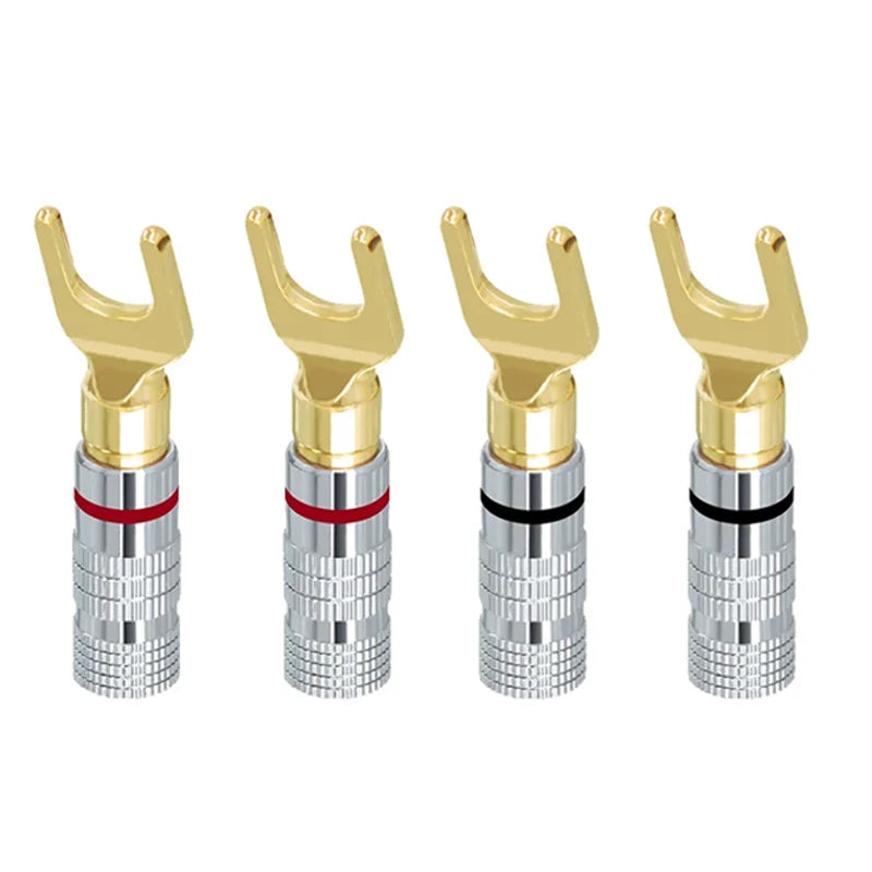 Gold Plated Y U Shape Banana Plug Audio Speaker Plugs Screw Fork Spade Cable Wire Connector