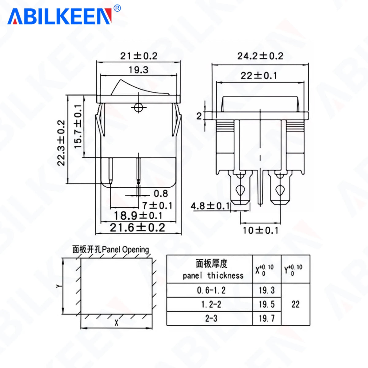 50PCS/LOT ABILKEEN KCD2-203 Plastic Rocker Toggle Switch 6Pin DPDT ON-OFF-ON Latching KCD2 Rocker Switch 16A 250VAC for Car Auto