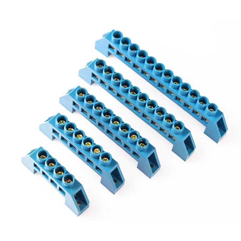 Blue White Green Bridge Design Zero Line 4-12 Pole Screw Brass Copper Grounding Strip Terminal Block Connector Earth And Neutral