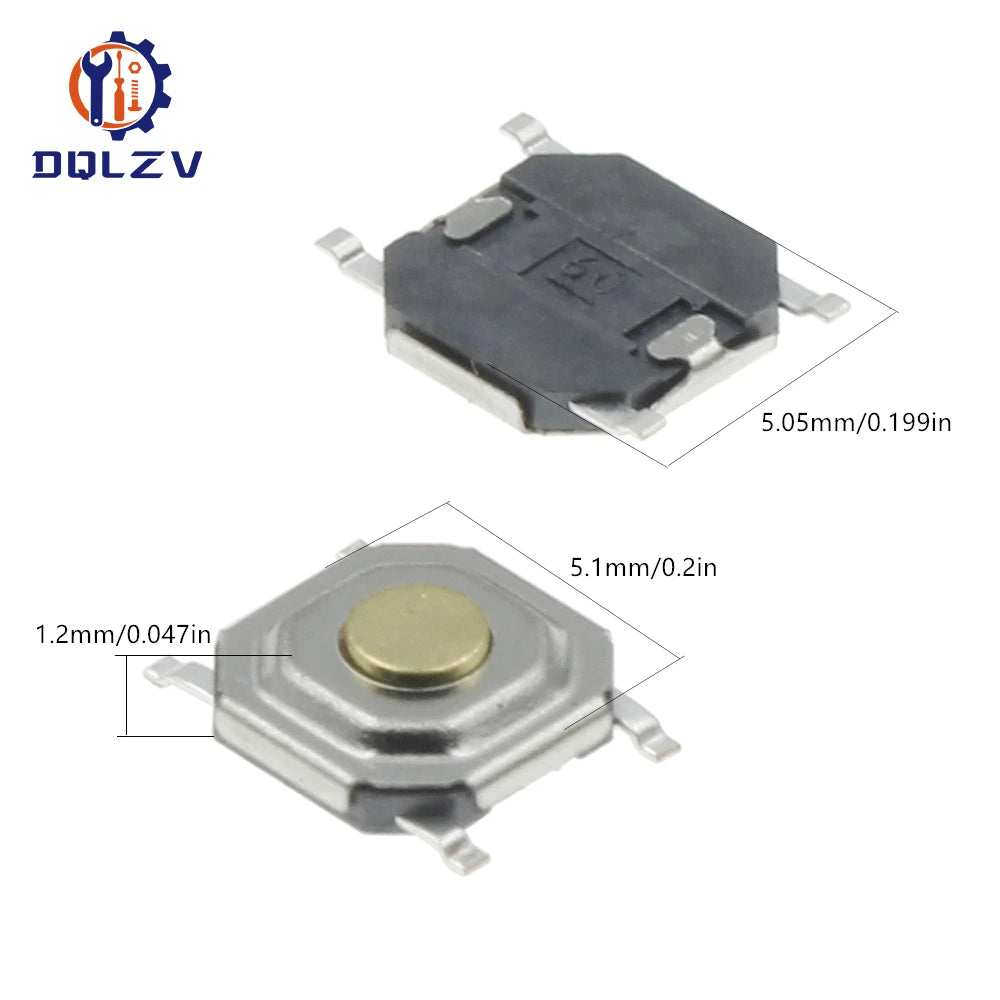 12V 5.2*5.2*1.5mm 12V 0.5A 4 Pin SMT Push Button Switch Metal Tactile Micro Tact Touch Switch Copper Interruptor 4x4x1.5
