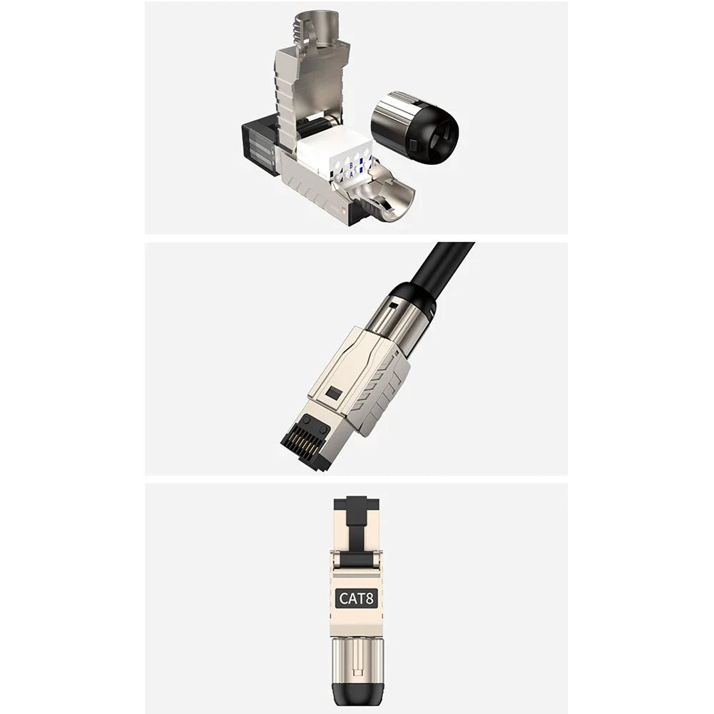 RJ45 CAT6A CAT7 CAT8 Connectors Network Modular Plug Metal Tool Free Easy Termination Plug 2000MHz 40G LAN Cable 22AWG - 24AWG