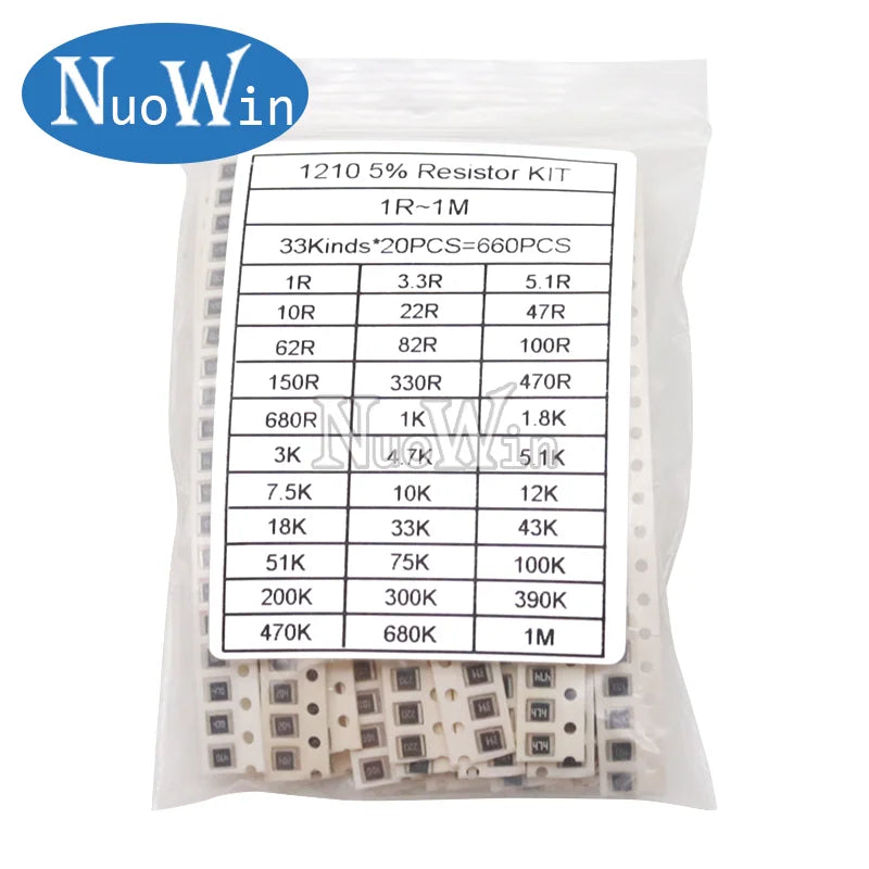0402 0603 0805 1206 1210 2010 2512 SMD Chip Resistor Sample Kit Alloy Resistance Assorted Set 1% 5% 10R 100R 220R 1K 10K 100K