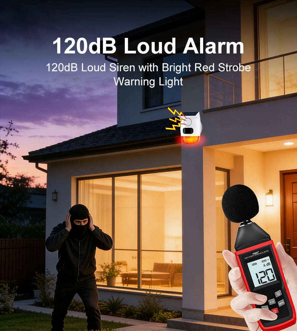 PGST Solar 120dB Independent Alarm Detector PIR Infrared Motion Sensor Siren Horn Home Security Protection Outdoor Waterproof