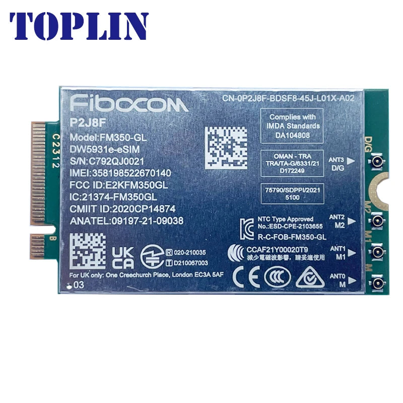 FM350-GL DW5931e-eSIM 5G M.2 Module P2J8F For Dell Latitude 5531 9330 3571 Laptop 4x4 MIMO GNSS Module