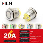 19mm 22mm 20A 12V 24V 110V 220V High Current IP68 Waterproof Flat Ring Round Push Button Switch Metal Stainless Steel 20cm Wire