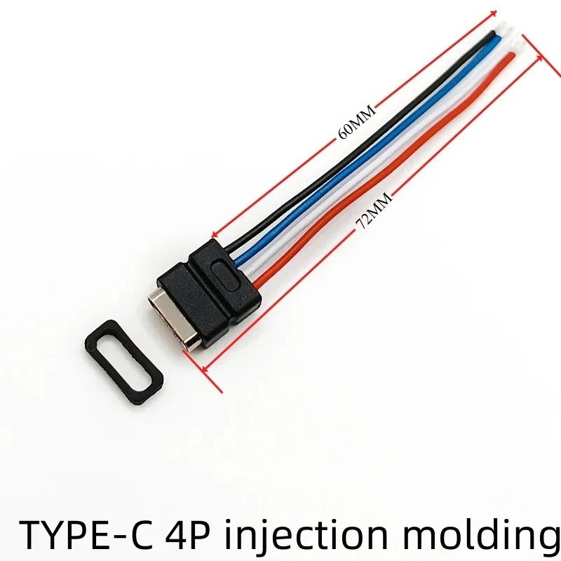 1/5 PCS TYPE-C 4P Waterproof Injection Molding with Data USB Female Seat Extension Cable About 60MM with Fixing Hole