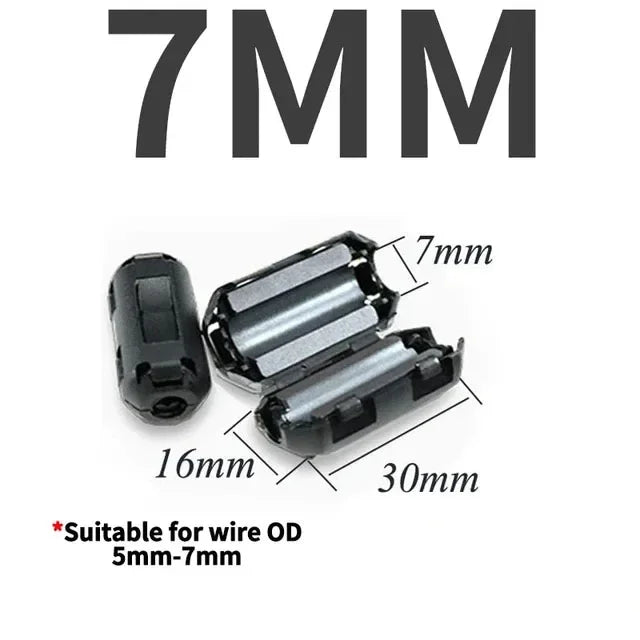 20PCS 3.5/5/7/9/13mm Ring Core Ferrite Bead Clamp Choke Coil EMI RFI Noise Filter Clip Snap Cable for Black Magnetic Snap-on