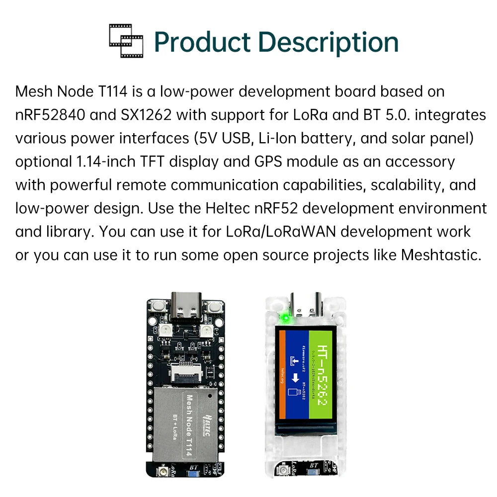 Mesh Node T114 MCU nRF52840 (Bluetooth) LoRa chip SX1262, supports LoRa and 5.0 Bluetooth 1.14-inch TFT-LCD Display Screen