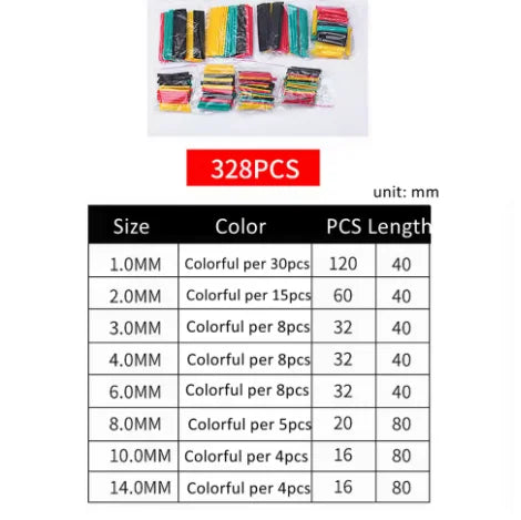 127/328/580pcs Heat Shrink Tubing Wrapping kit 2:1 Shrinkable Wire Shrinking Wrap Tubing Wire Connect Cover Protection Sleeving