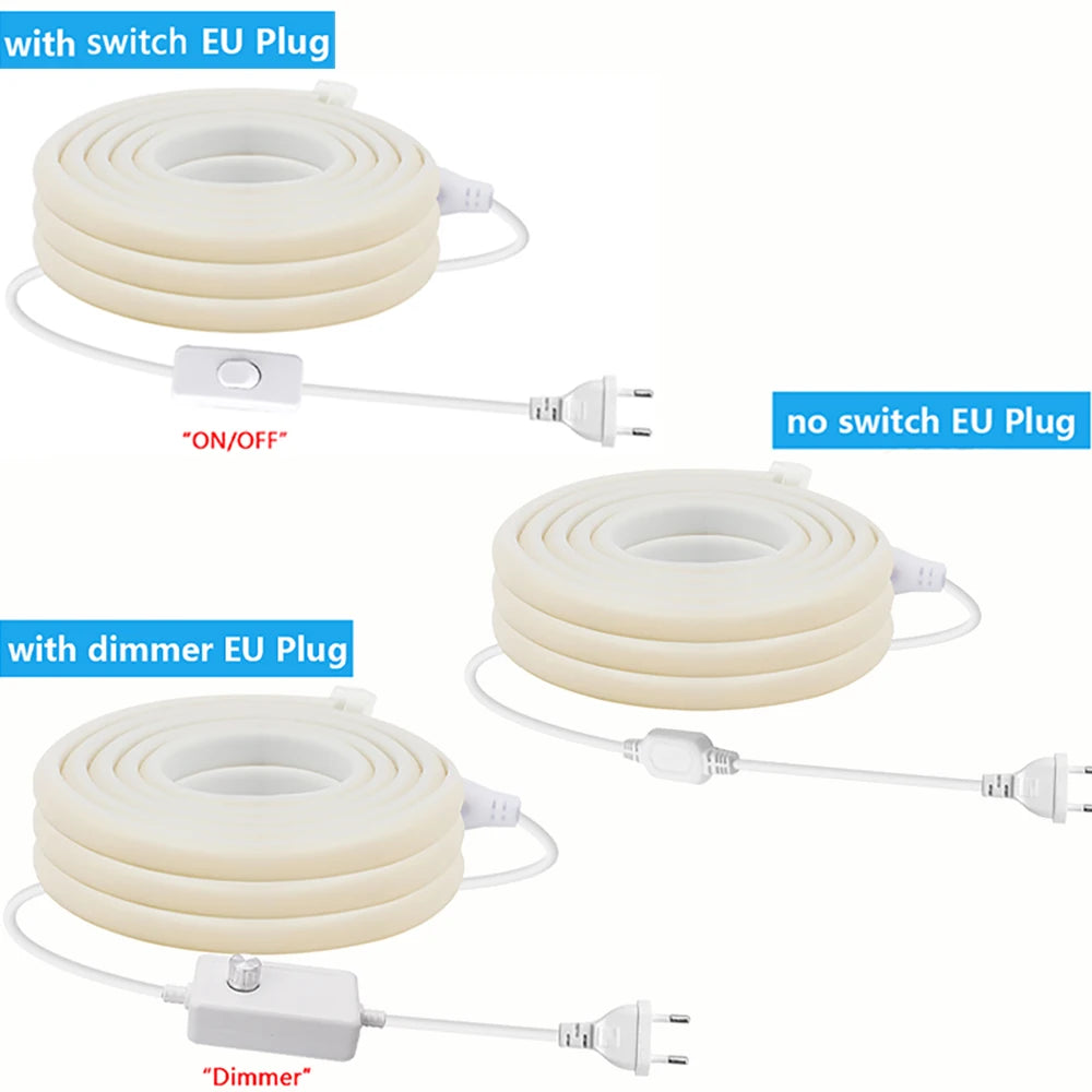 220V Dimmable COB LED Neon Strip Light With Switch/Dimmer EU Power Kit 288Led/M Waterproof 3000K 4000K 6000K Flexible Lamp Decor