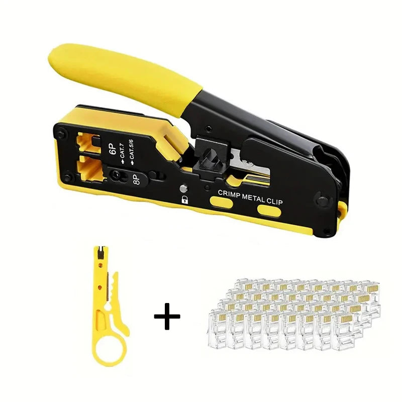 Propatch RJ45 Crimp Tool Kit All-in-One Ethernet Crimper Cat7 Cat6 Cat5 Crimping Tool with 52 Cat6 Ethernet Crimping Connectors
