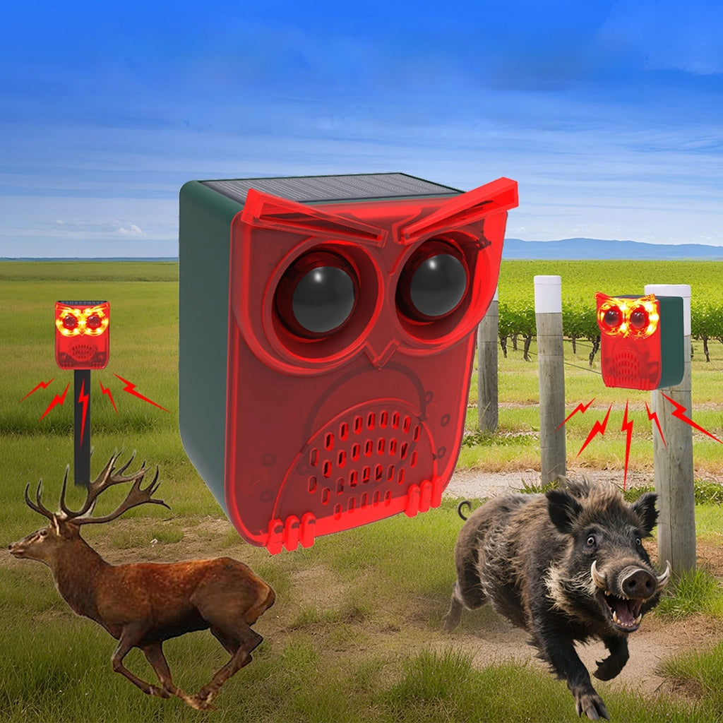 Outdoor Waterproof Solar Outdoor Motion Sensor Alarm Dog Barking&Gunshot Sound Animal Repeller Deter Raccoons Bears and Coyotes