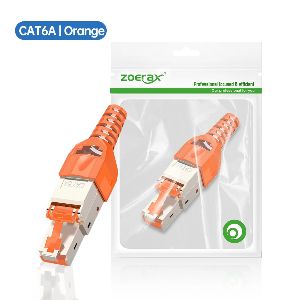 RJ45 CAT8 Cat7 CAT6A Connector Tool-Free, ZoeRax Toolless RJ45 Termination Plug Reusable Shielded for Ethernet Cables 10Gbps POE